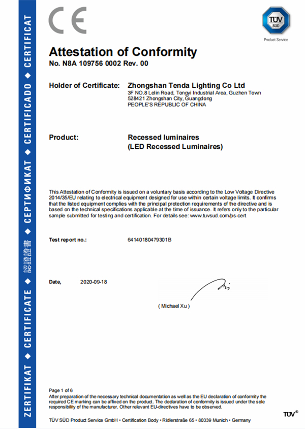 TUV LVD LUMINAIRES